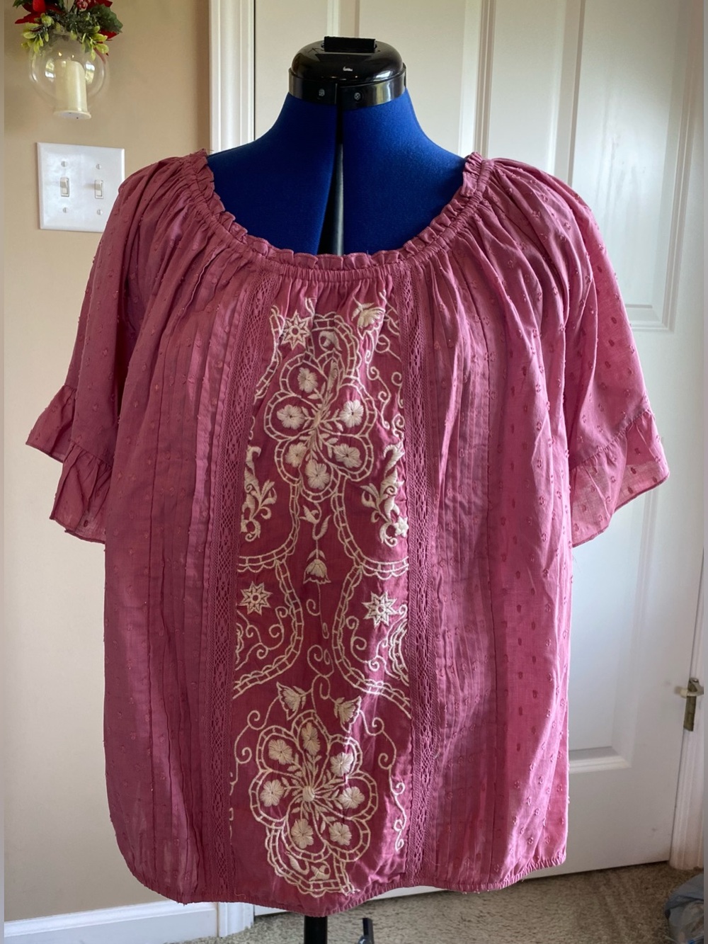 Maurices NWT Clip Dot and Embroidered Blouse